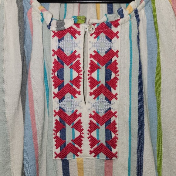 Vintage America Embroidered Striped Boho Top M Cotton/Viscose 4190 - Picture 3 of 9